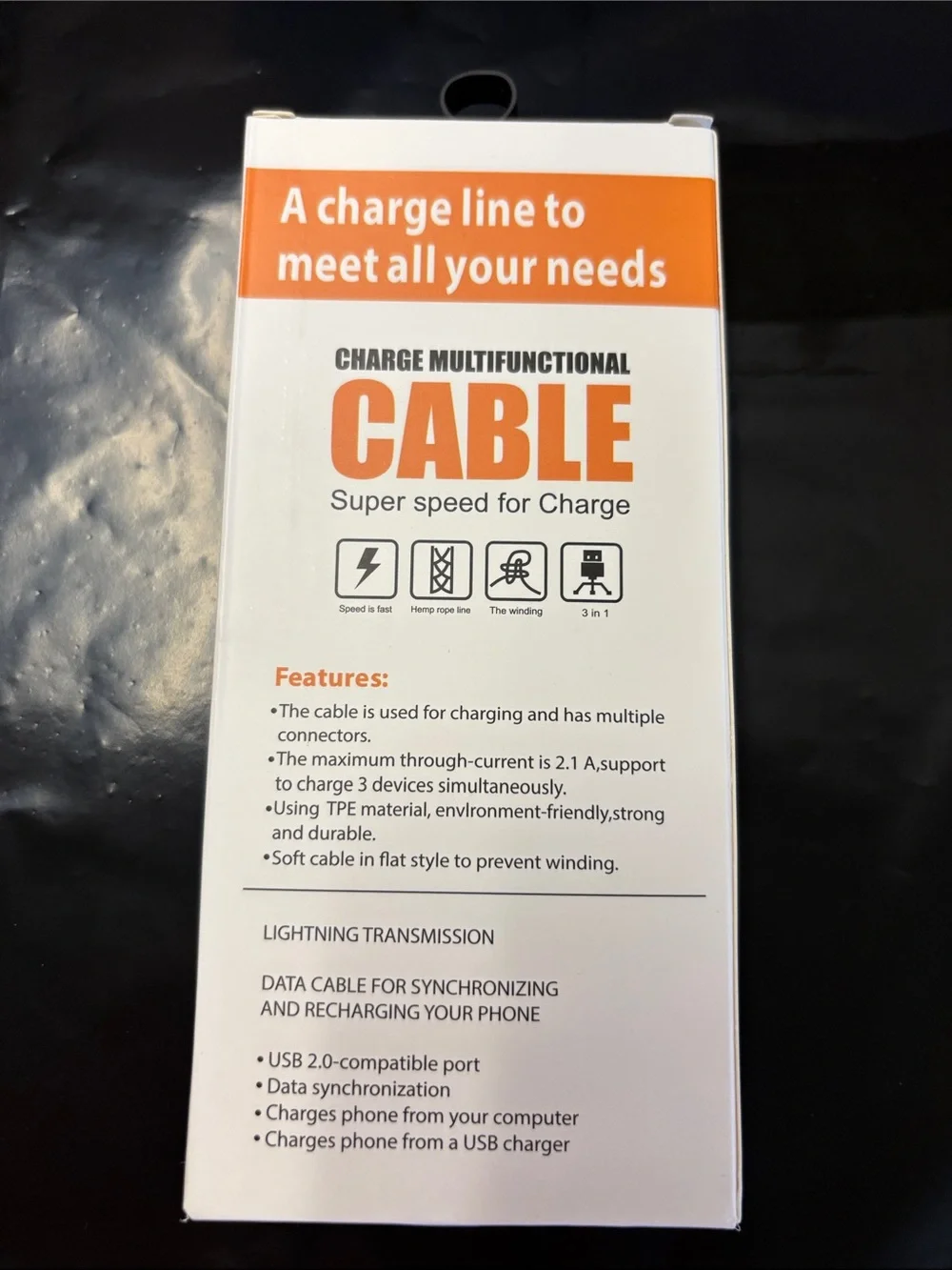 3-in-1 Black USB Charging Cable -